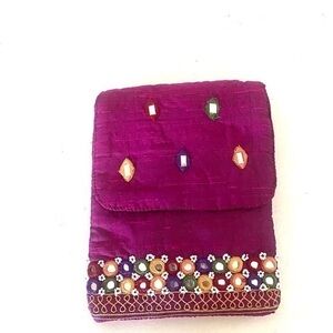 Traditional embellished pouch bag purple
